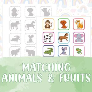 MATCHING ANIMALS & FRUITS-12 Matching Game